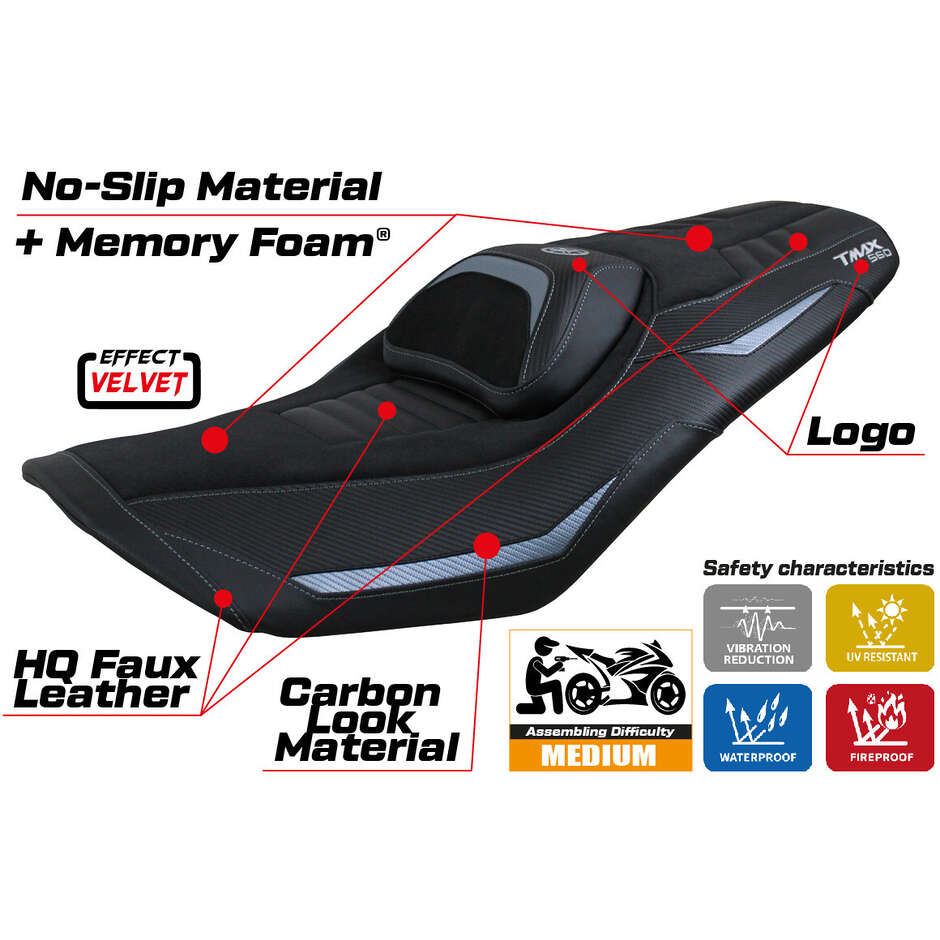 Housse de selle TPZ Italia spécifique pour Yamaha T-Max 560 2022-2025, modèle Kiko Comfort System