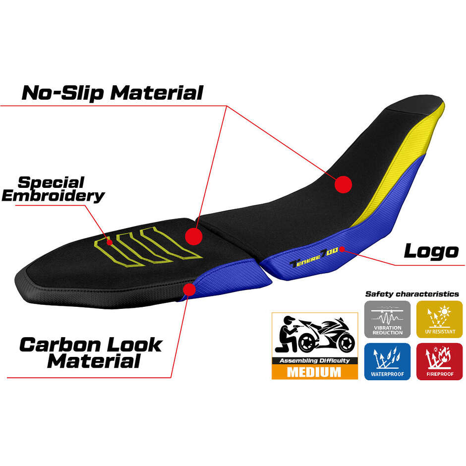Housse de selle TPZ Italia spécifique pour Yamaha Tenere 700 Raid (modèles 2022-2025), Sendai Ultragrip