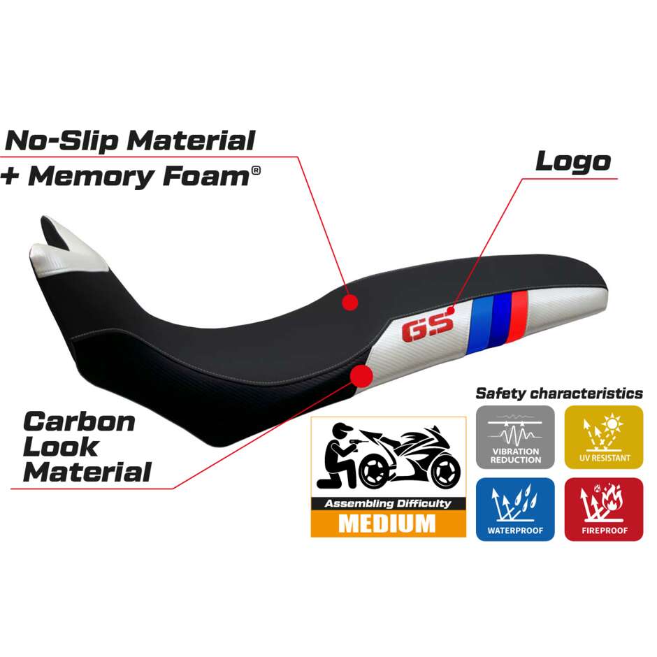 Housse de siège TPZ Italia spécifique pour BMW F 700/800 GS (modèles 2008-2018) - Système de confort Barone Anniversary