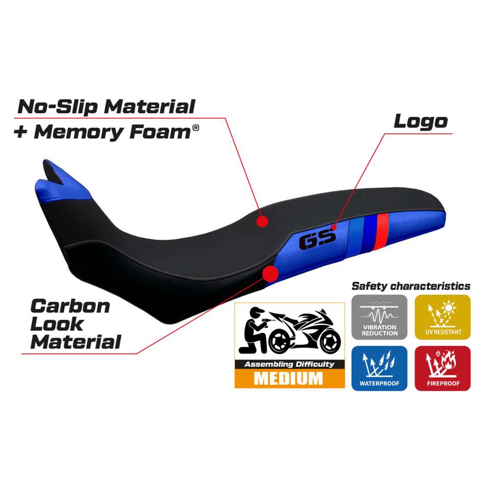 Housse de siège TPZ Italia spécifique pour BMW F 700/800 GS (modèles 2008-2018) - Système de confort Barone Anniversary