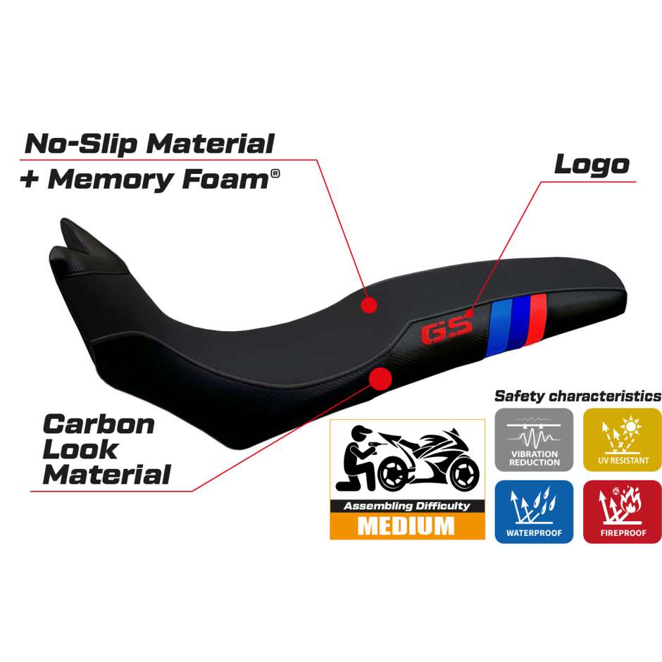 Housse de siège TPZ Italia spécifique pour BMW F 700/800 GS (modèles 2008-2018) - Système de confort Barone Anniversary