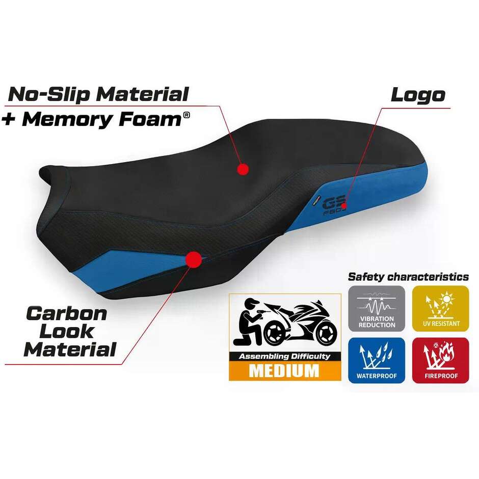Housse de siège TPZ Italia spécifique pour BMW F 750-800-850 GS 2018-2025, modèle Panama 3 Comfort System
