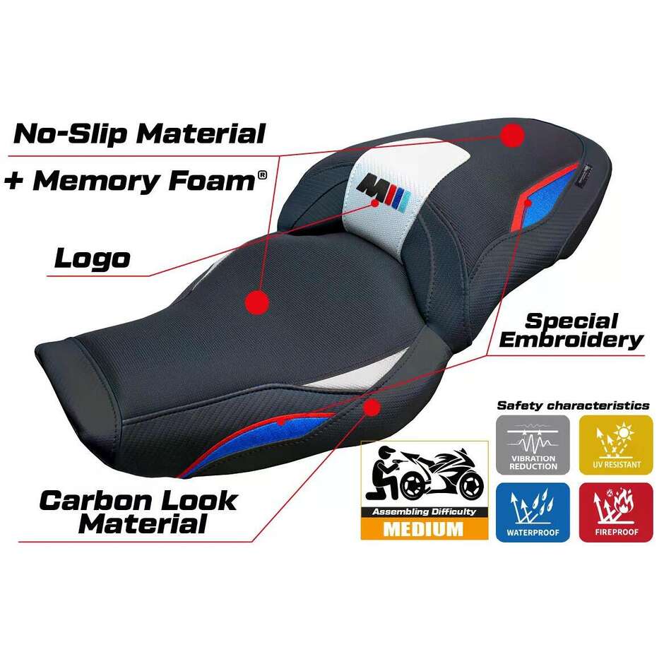 Housse de siège TPZ Italia spécifique pour BMW M 1000 XR modèle 2024-2025, système de confort Graz