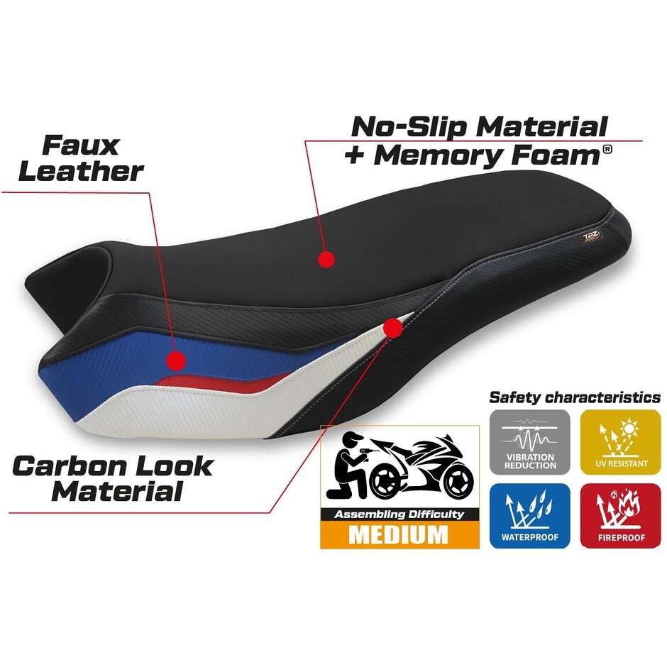 Housse de siège TPZ Italia spécifique pour BMW R 1200/1250 GS Rallye (modèles 2017-2024) - Système de confort Iasi