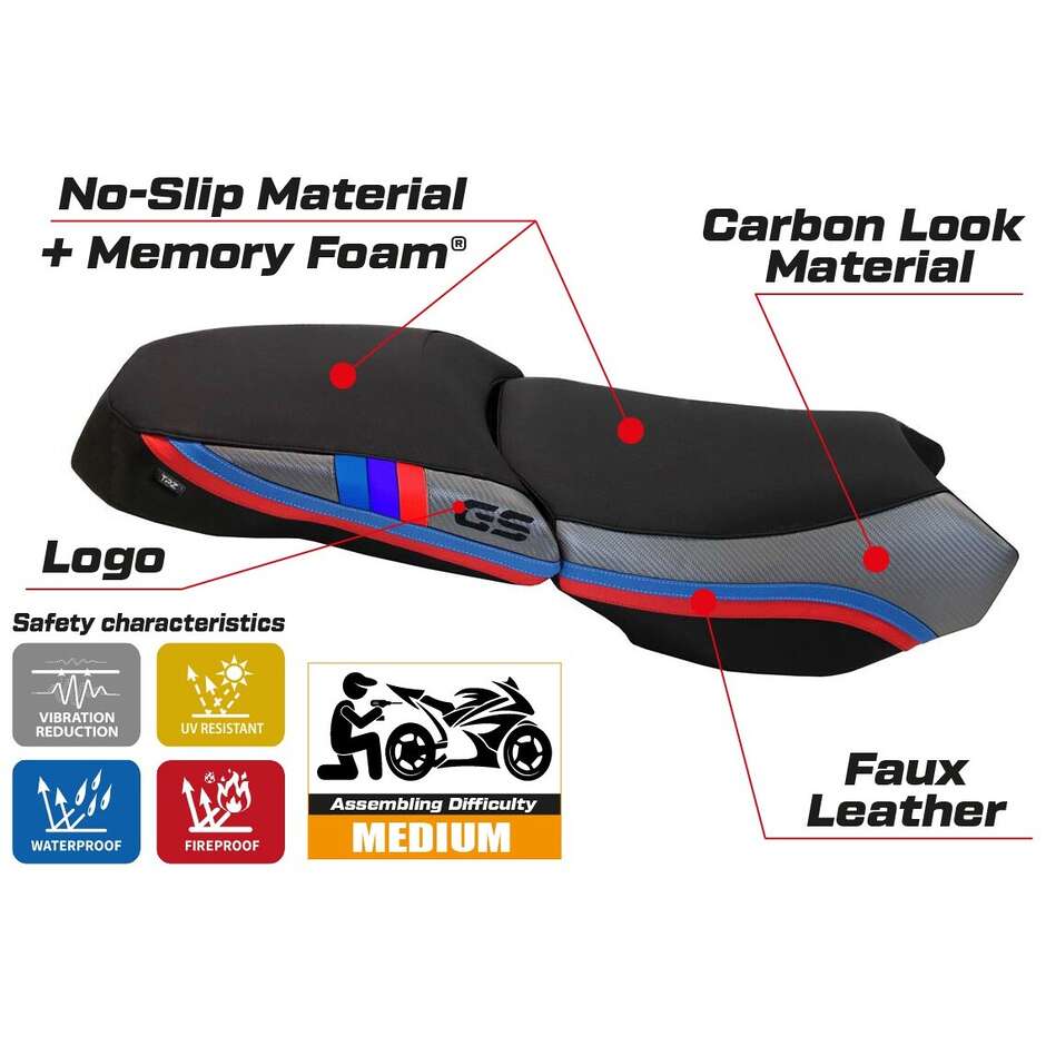 Housse de siège TPZ Italia spécifique pour BMW R 1200 GS Adventure (modèles 2013-2018) avec système de chauffage et de confort