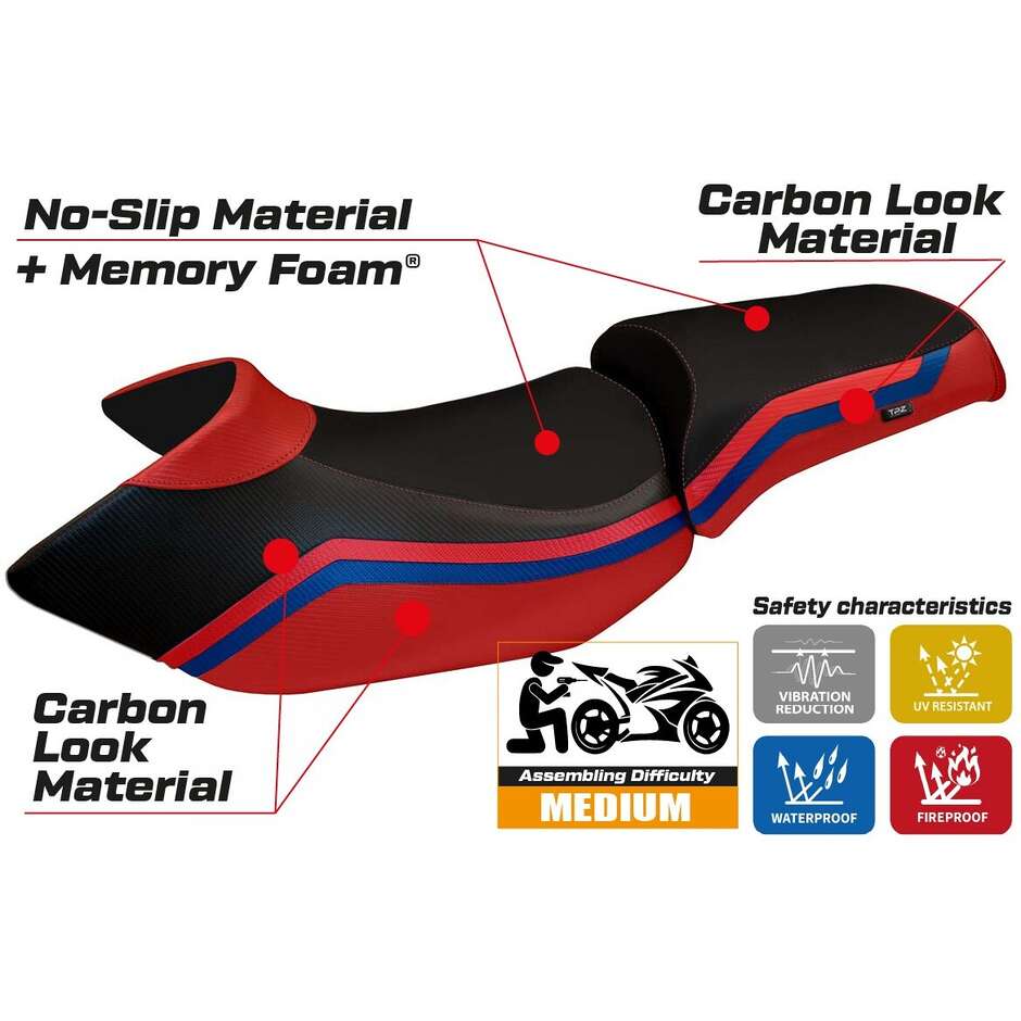 Housse de siège TPZ Italia spécifique pour BMW R 1200 GS (modèles 2005-2012) Lione 1 Comfort System