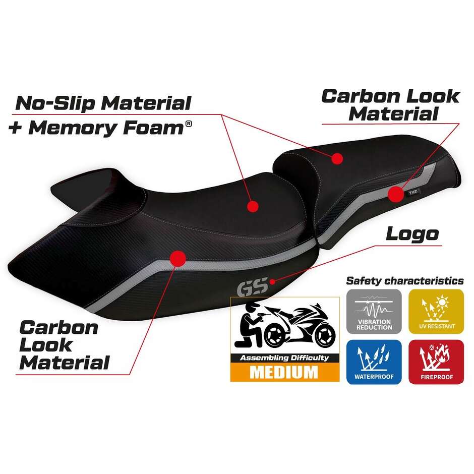 Housse de siège TPZ Italia spécifique pour BMW R 1200 GS (modèles 2005-2012) Lione 4 Comfort System