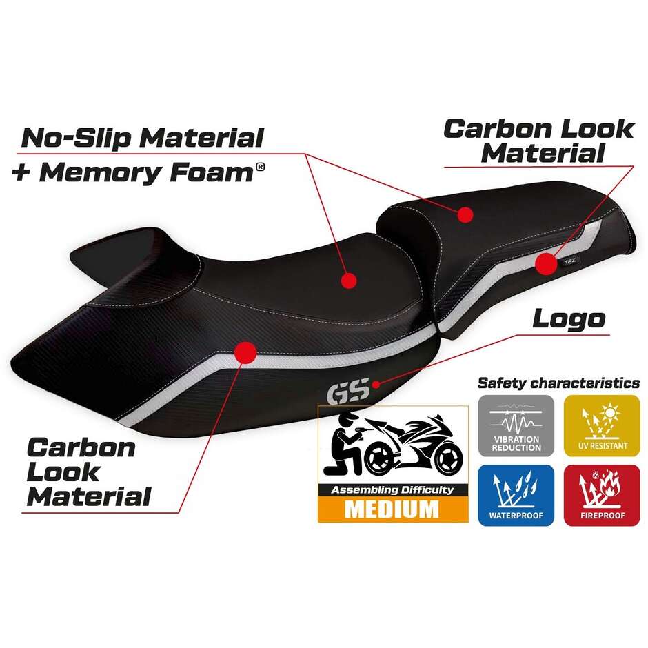 Housse de siège TPZ Italia spécifique pour BMW R 1200 GS (modèles 2005-2012) Lione 4 Comfort System