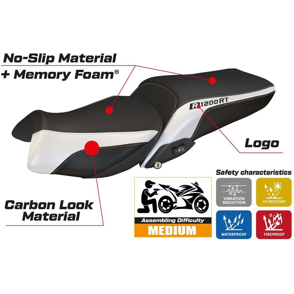 Housse de siège TPZ Italia spécifique pour BMW R 1200 RT (modèles 2014-2018) avec système de confort Olbia 1