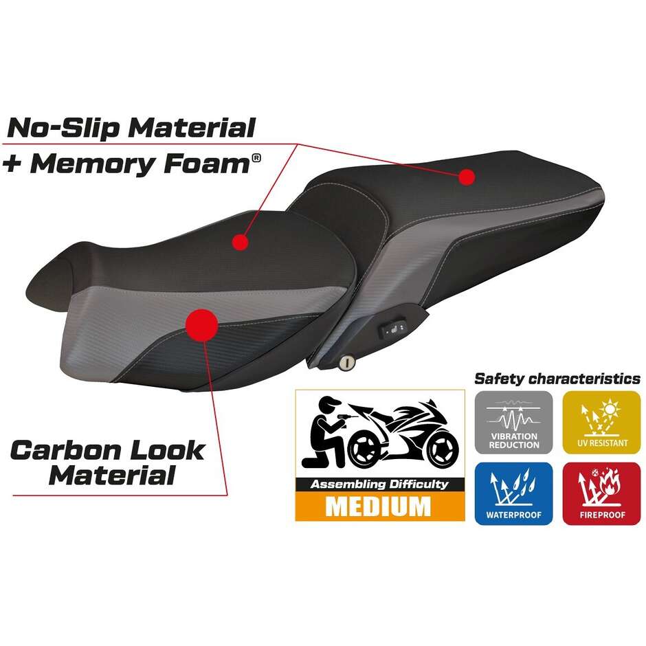 Housse de siège TPZ Italia spécifique pour BMW R 1200 RT (modèles 2014-2018) avec système de confort Olbia 1