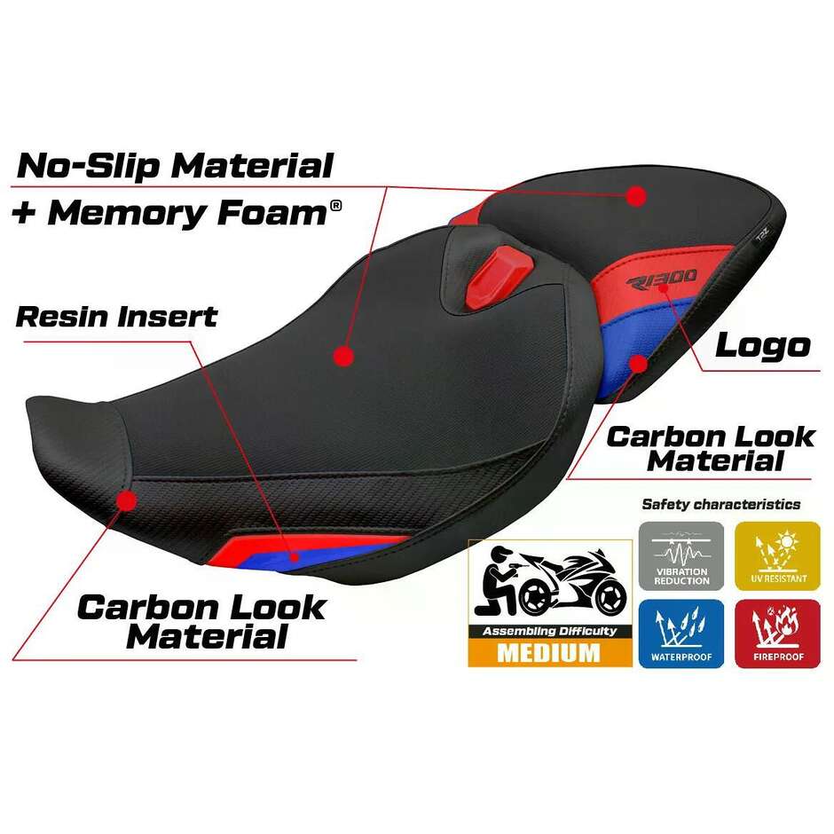 Housse de siège TPZ Italia spécifique pour BMW R 1300 R 2025-2026, modèle Remy
