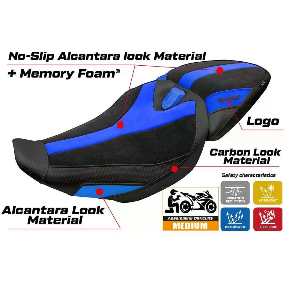Housse de siège TPZ Italia spécifique pour BMW R 1300 R (modèles 2025-2026), système de confort Remy Velvet