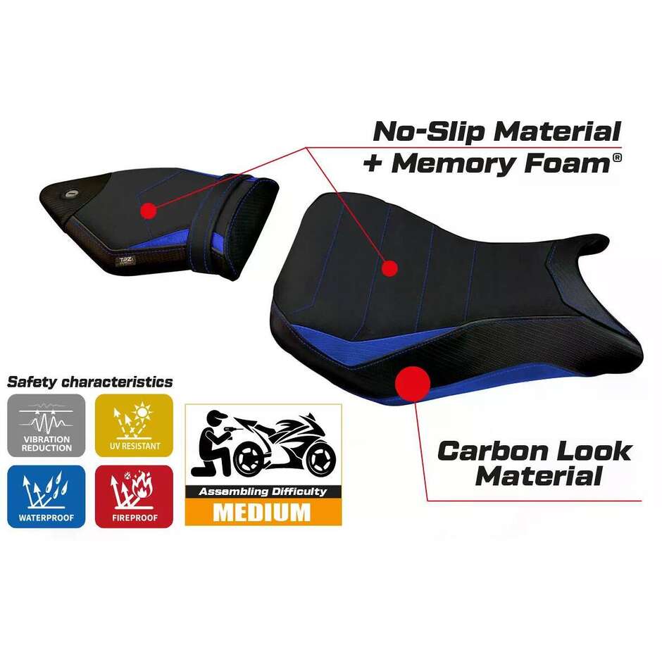 Housse de siège TPZ Italia spécifique pour BMW S 1000 R (modèles 2014-2020) avec système confort Spira 2