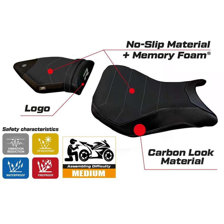 Housse de siège TPZ Italia spécifique pour BMW S 1000 R (modèles 2014-2020) avec système confort Spira 2