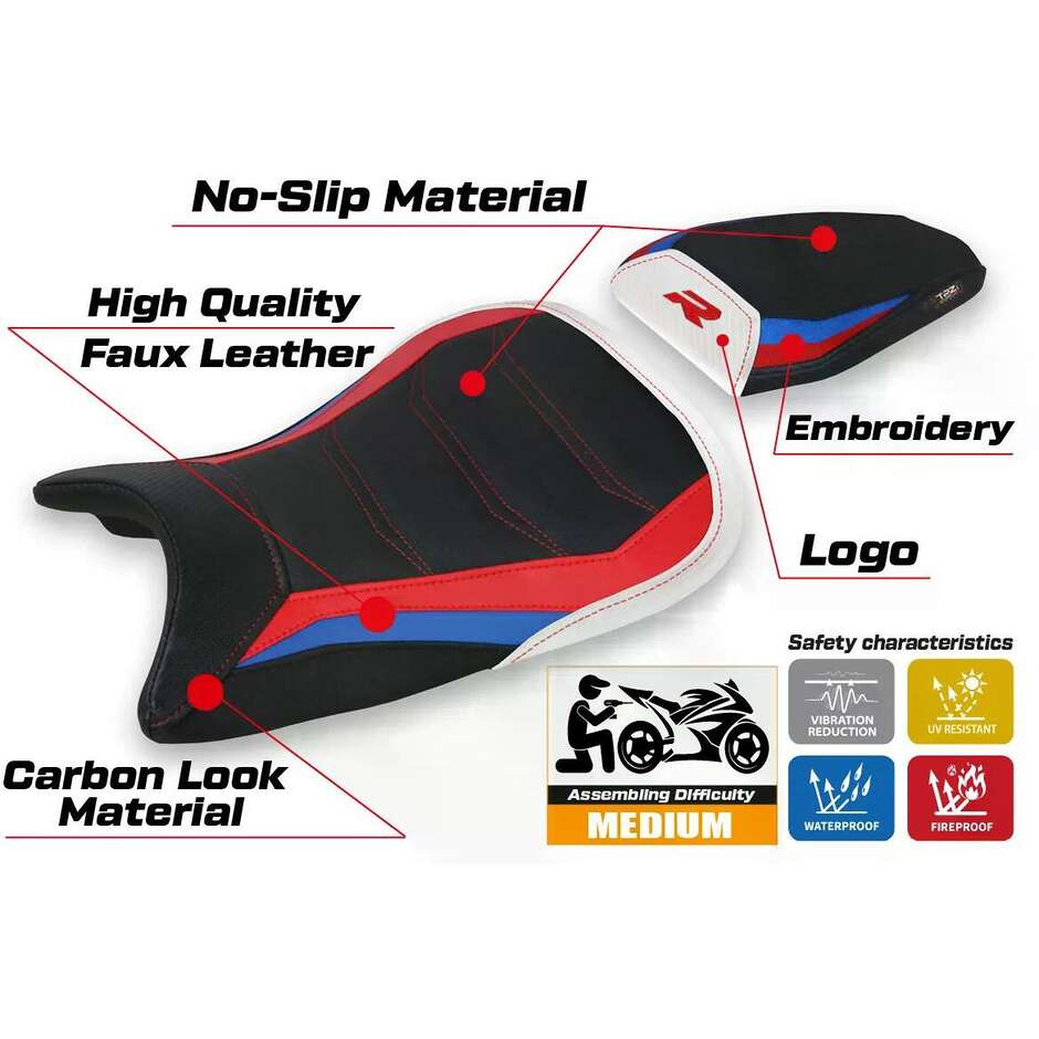 Housse de siège TPZ Italia spécifique pour BMW S 1000 R (modèles 2021-2025) Laiar hp Ultragrip