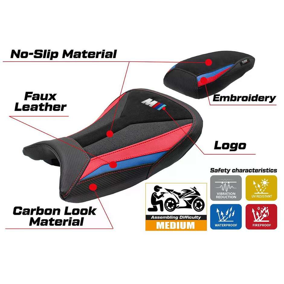 Housse de siège TPZ Italia spécifique pour BMW S 1000 RR 2019-2025 Édition Spéciale MSport Velours