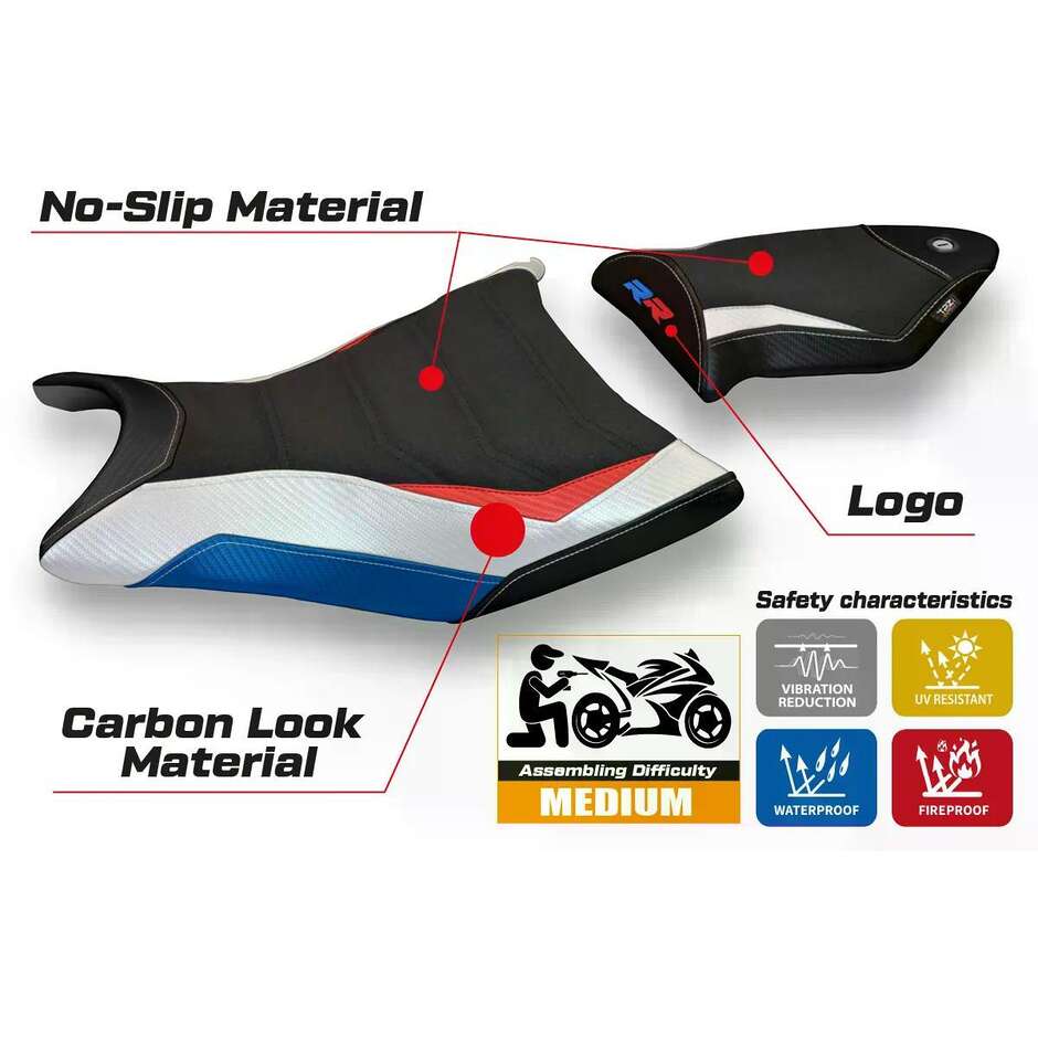 Housse de siège TPZ Italia spécifique pour BMW S 1000 RR (modèles 2009-2011), coloris Giuba Special Ultragrip