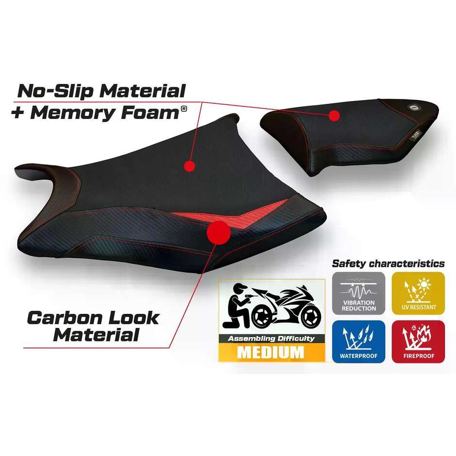 Housse de siège TPZ Italia spécifique pour BMW S 1000 RR (modèles 2009-2011), système Essen 2 Comfort.