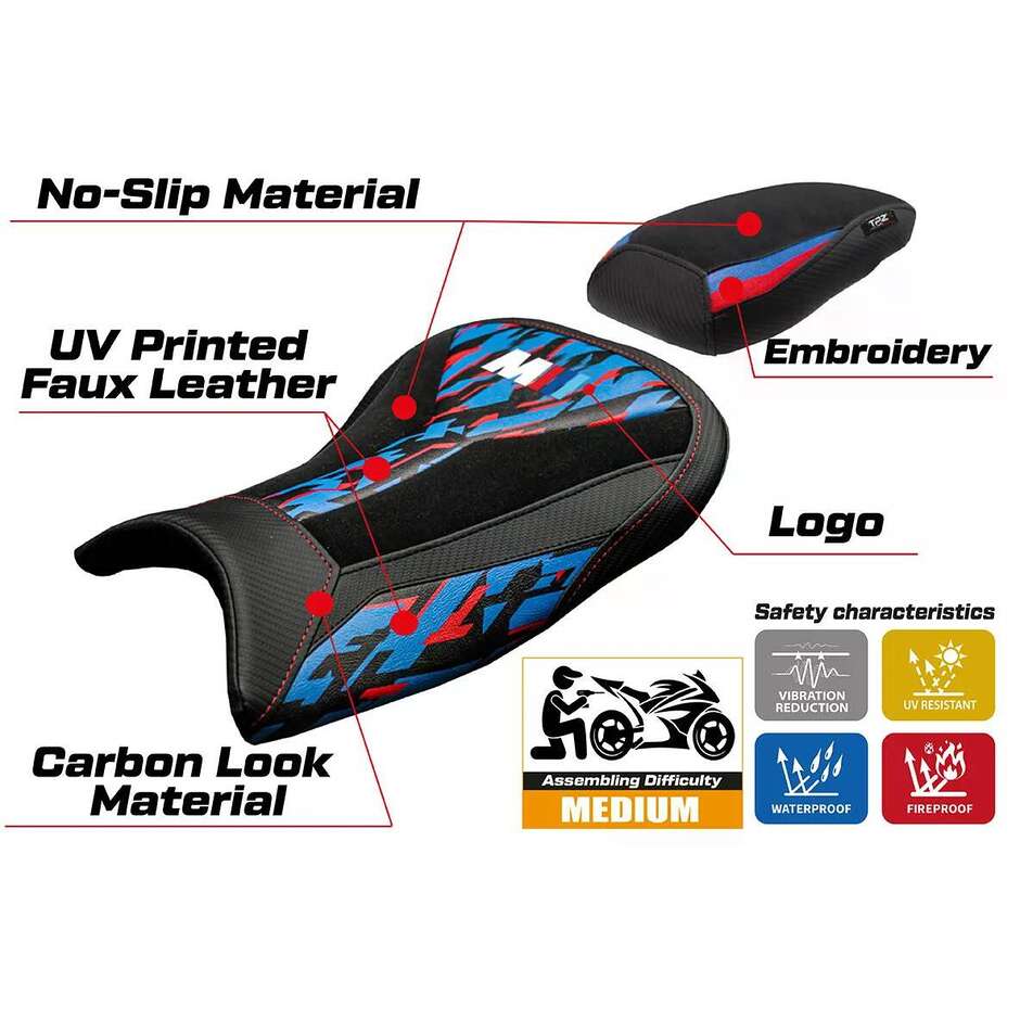 Housse de siège TPZ Italia spécifique pour BMW S 1000 RR (modèles 2019-2025), édition spéciale velours
