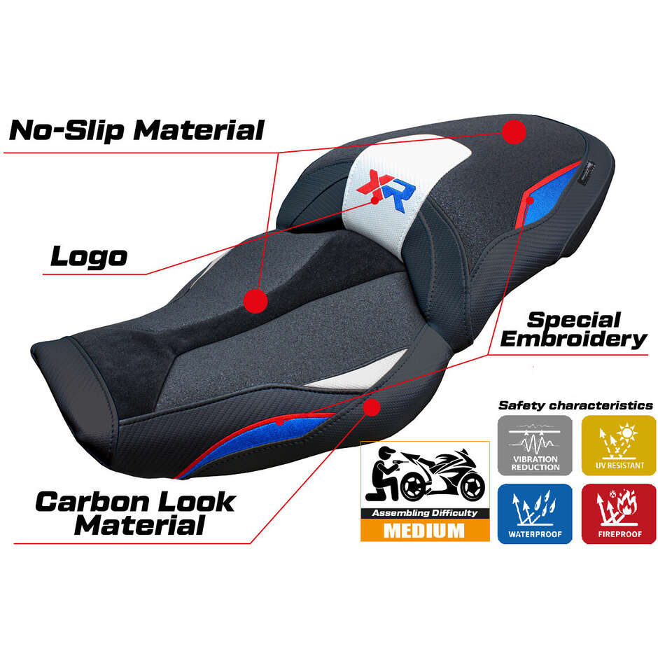 Housse de siège TPZ Italia spécifique pour BMW S 1000 XR 2024-2025, modèle Linz Ultragrip