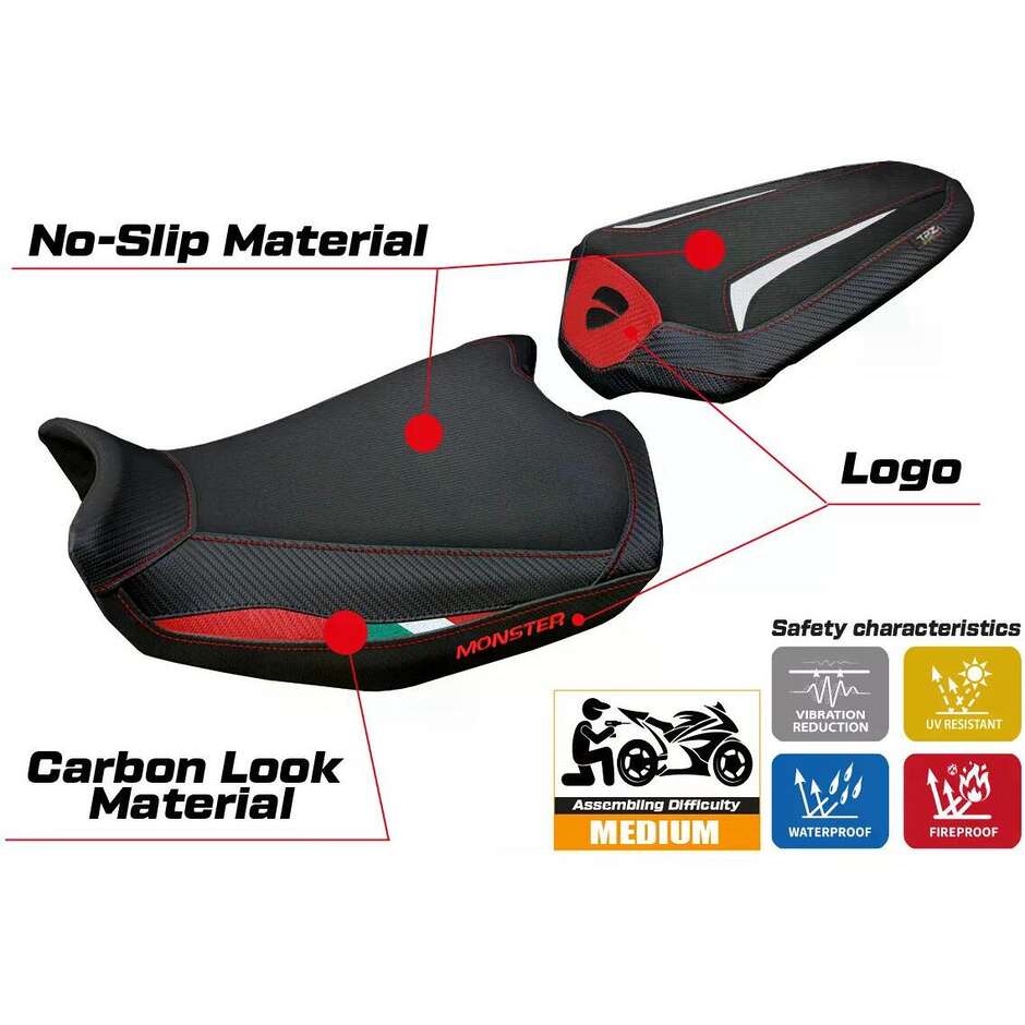 Housse de siège TPZ Italia spécifique pour Ducati Monster 937950 20212025 modèle Linosa