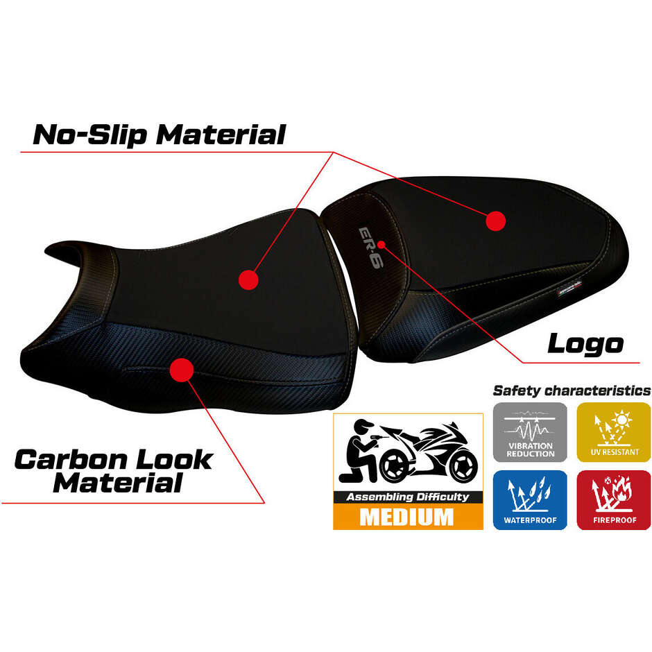 Housse de siège TPZ Italia spécifique pour Kawasaki ER-6N / ER-6F 2012 - 2016 modèle Leeds 1