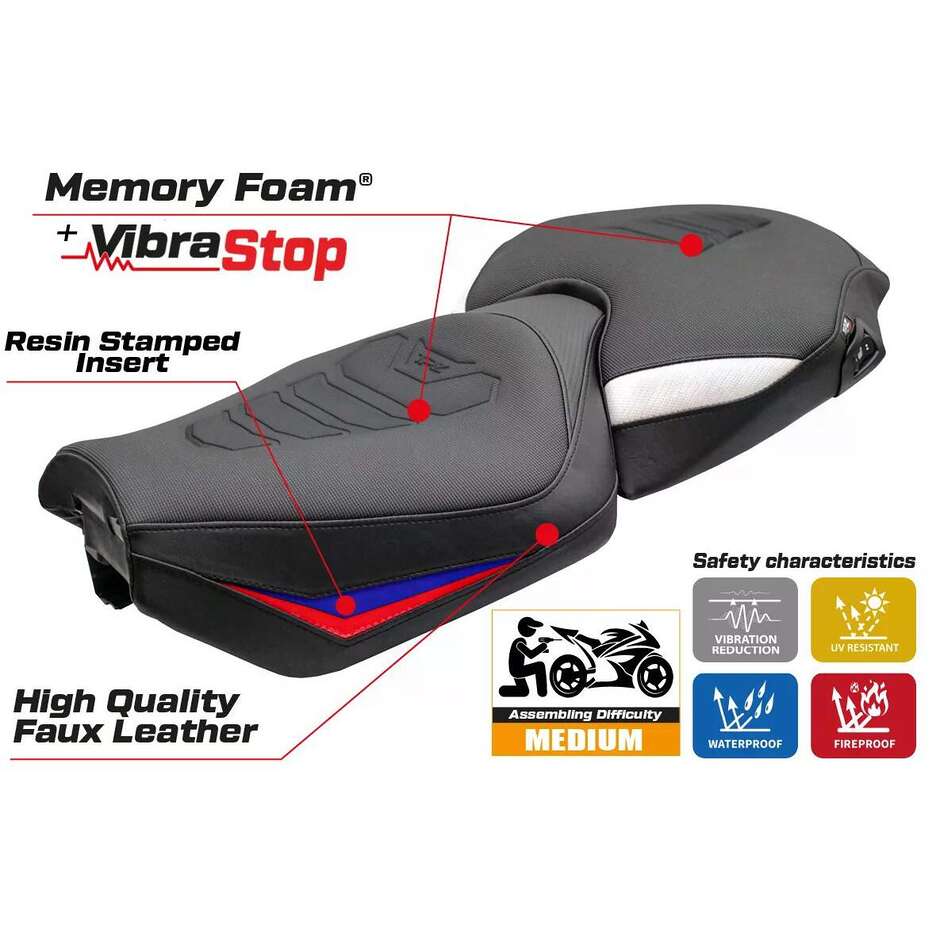 Housse de siège TPZ Italia spécifique pour la BMW R 1300 RT modèle 2025, Bethel Comfort System Plus