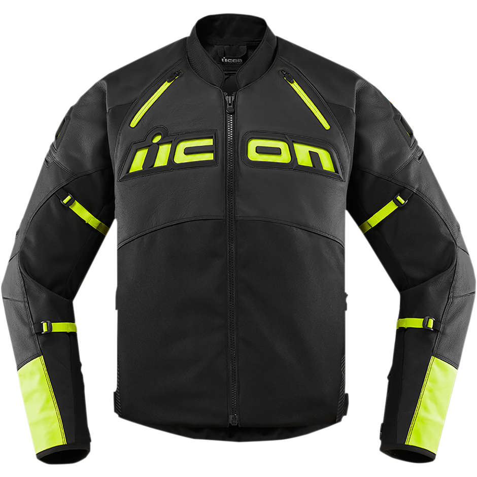 Icon CONTRA 2 Black Hi-Vision Leather and Fabric Motorcycle Jacket