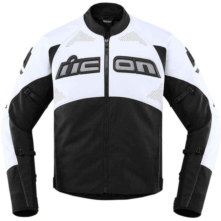 Icon CONTRA 2 Black White Perforated Leather Motorcycle Jacket
