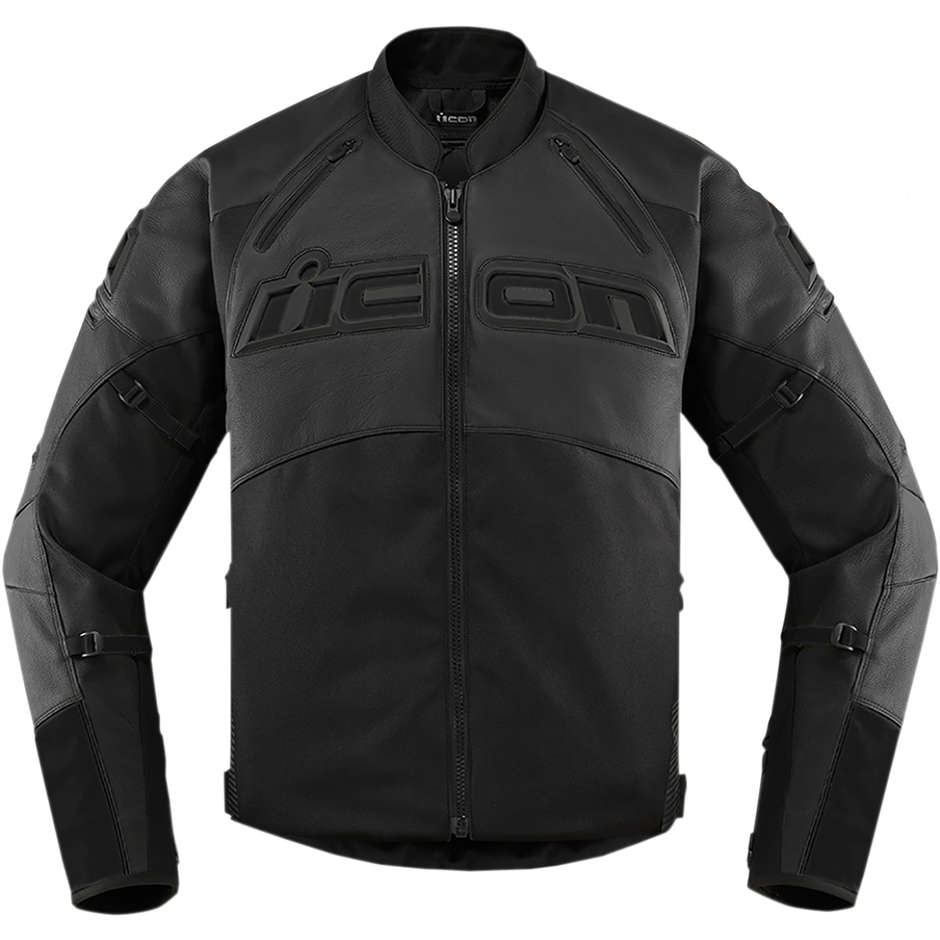 Icon CONTRA 2 Motorradjacke aus schwarzem Leder und Stoff