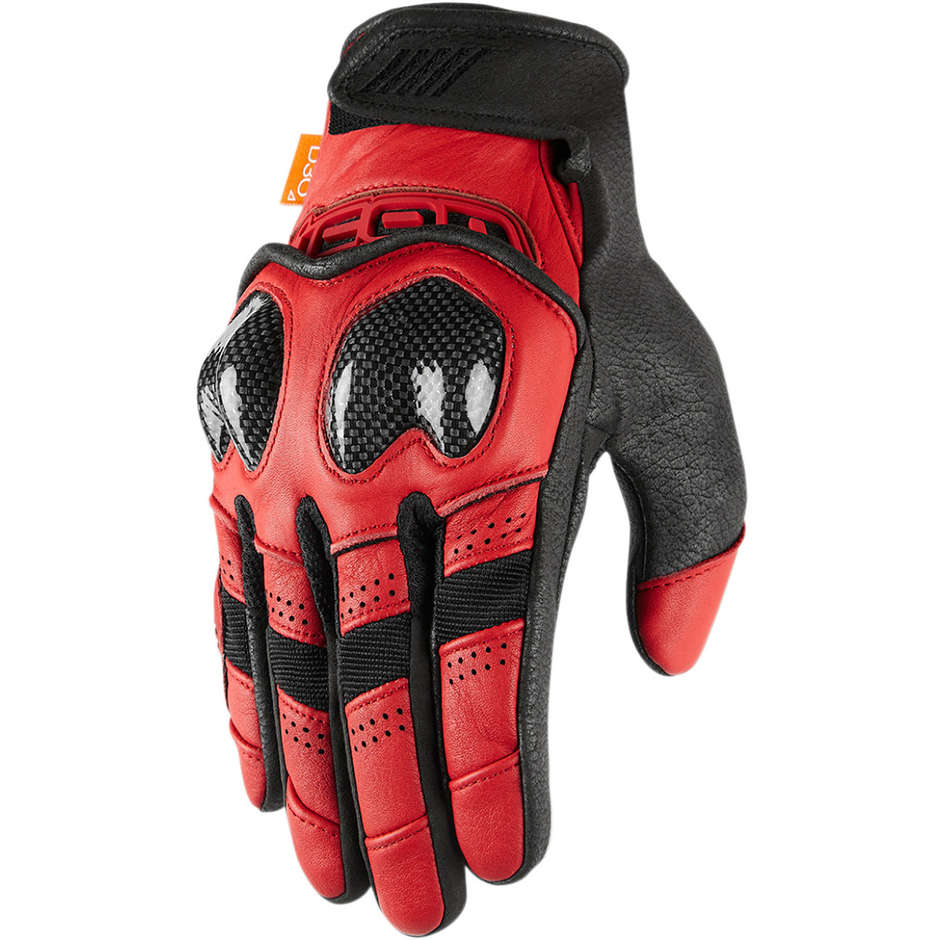 Icon CONTRA 2 Red Sport Leather Motorcycle Gloves