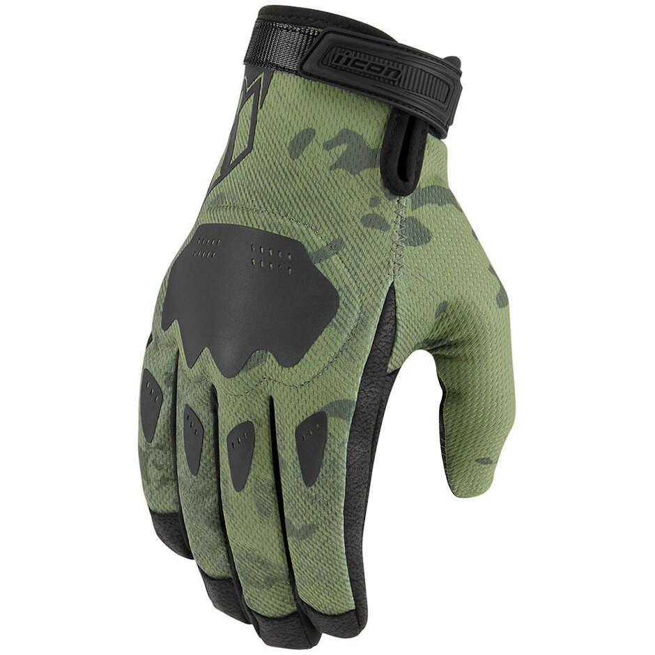 Icon HOOLIGAN CE Green Camouflage Summer Motorcycle Gloves