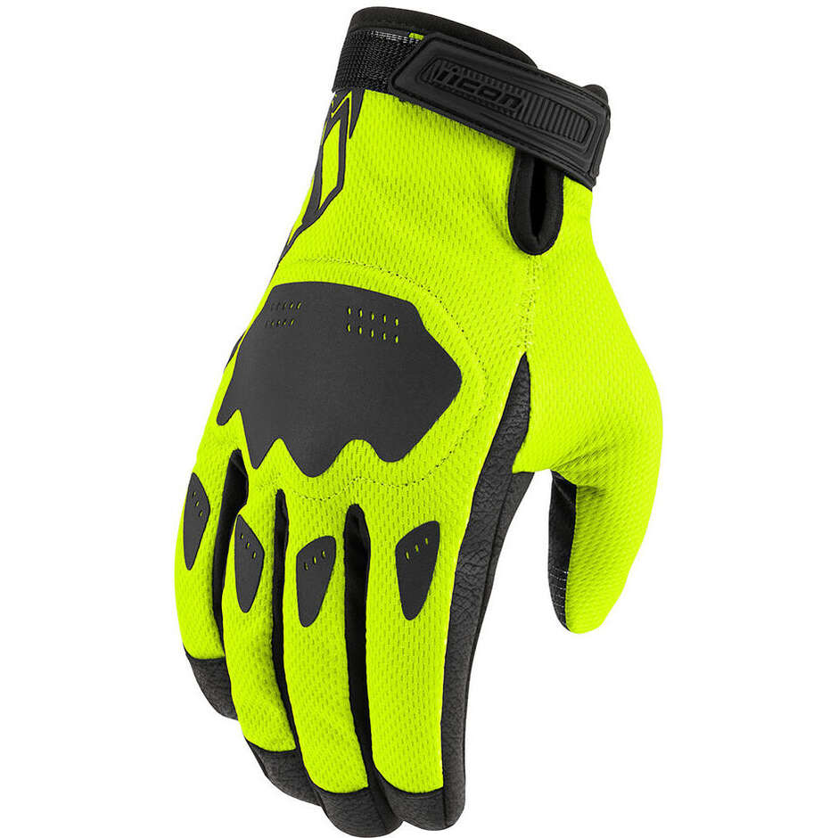 Icon HOOLIGAN CE Summer Motorcycle Gloves Yellow Fluo