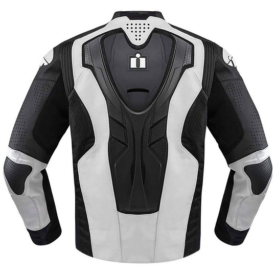 Icon Hypersport Prime Hero Veste de moto en cuir technique Noir blanc