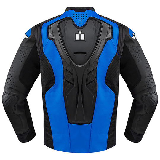 Icon Hypersport Prime Hero Veste de moto en cuir technique Noir Bleu