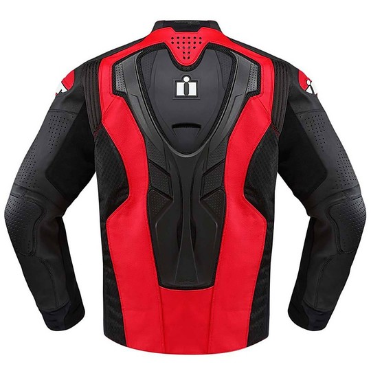 Icon Hypersport Prime Hero Veste de moto en cuir technique Noir Rouge