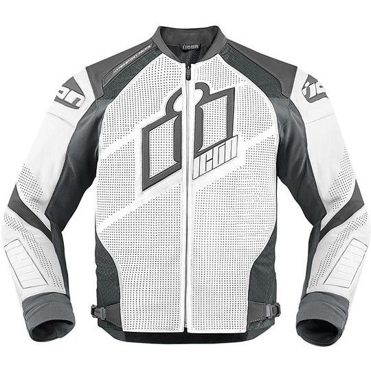 Icon Hypersport Prime Jacket Veste de moto en cuir technique blanc