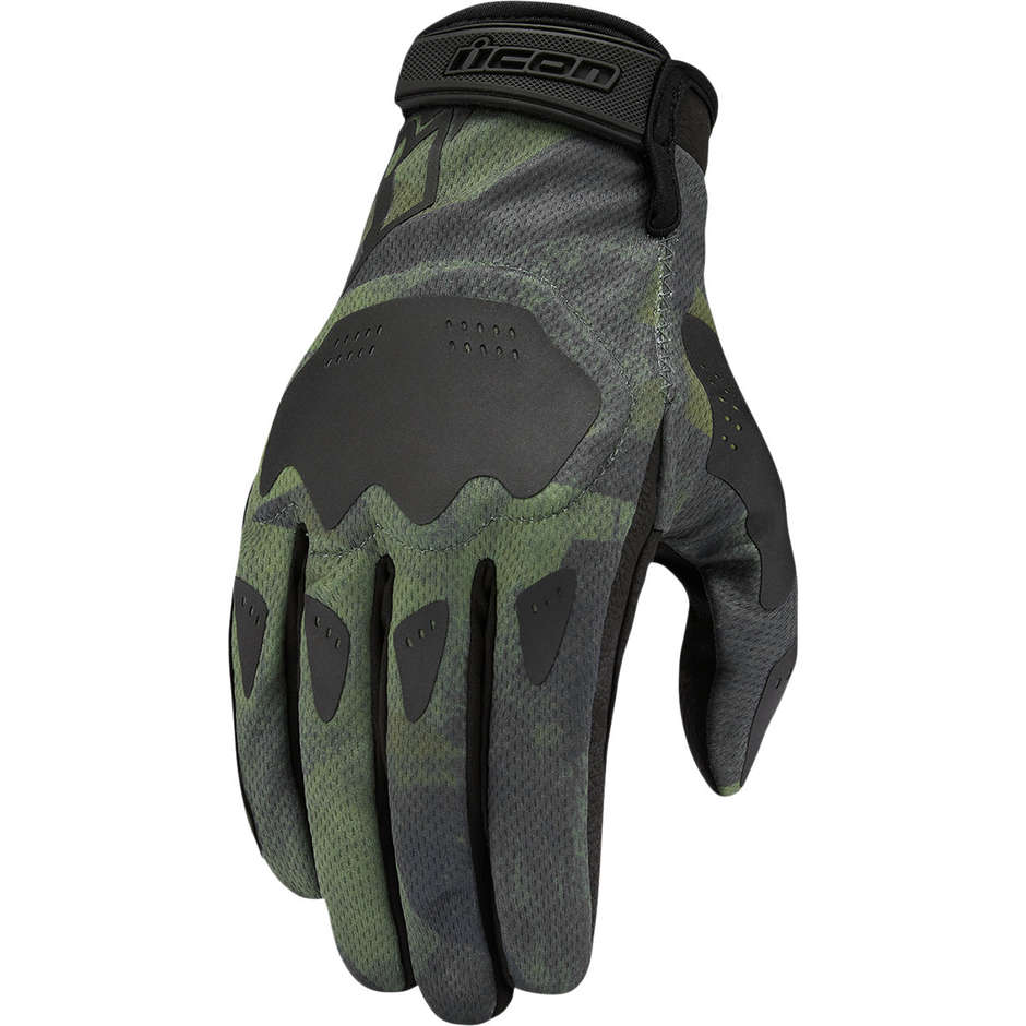 Icon Motorcycle Gloves In HOOLIGAN BATTLESCAR Green Fabric
