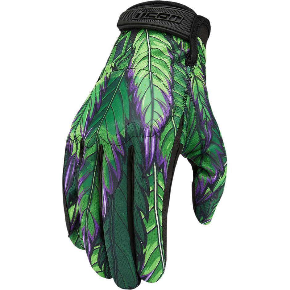 Icon Motorcycle Gloves In HOOLIGAN RITEMIND Green Fabric