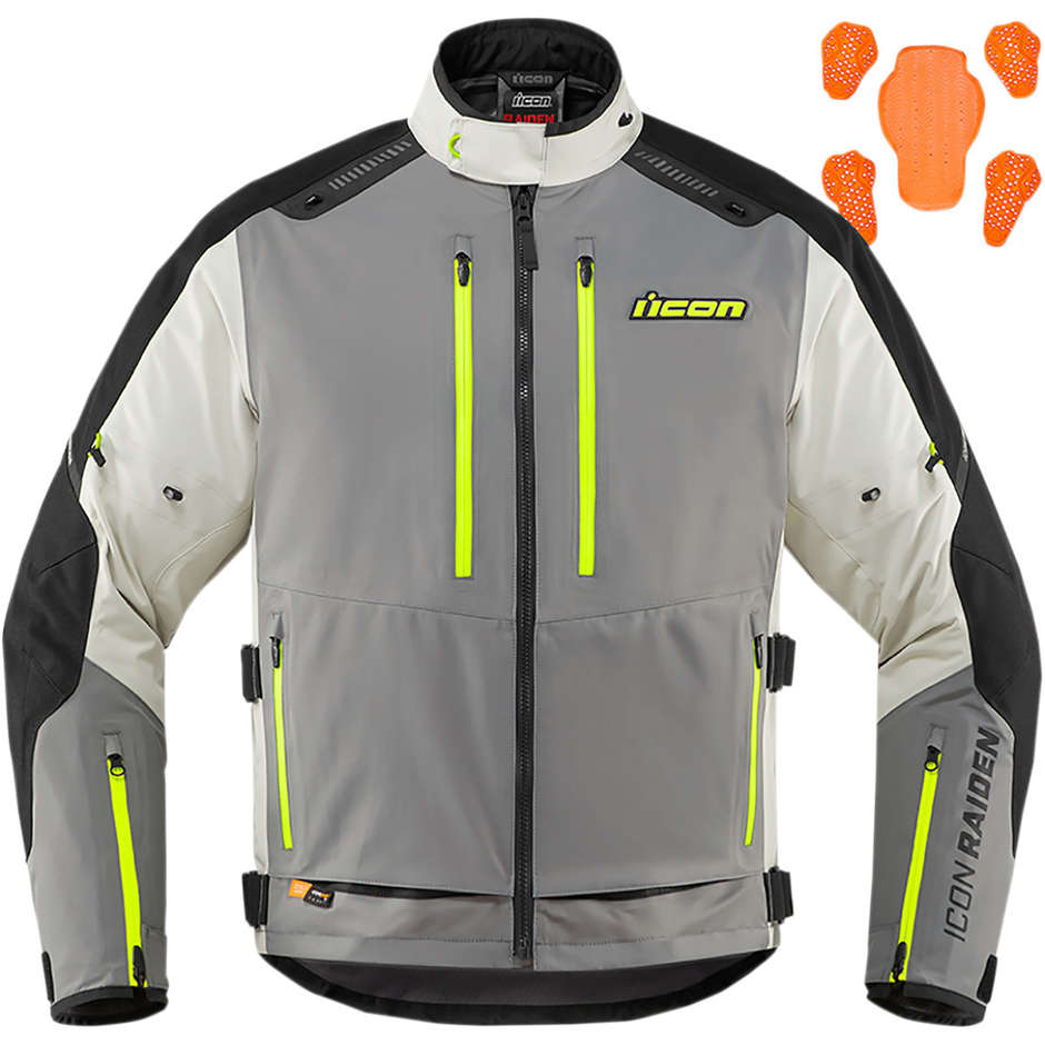 Icon RAIDEN Jacket Gray Yellow Hi-Vision Fabric Motorcycle Jacket