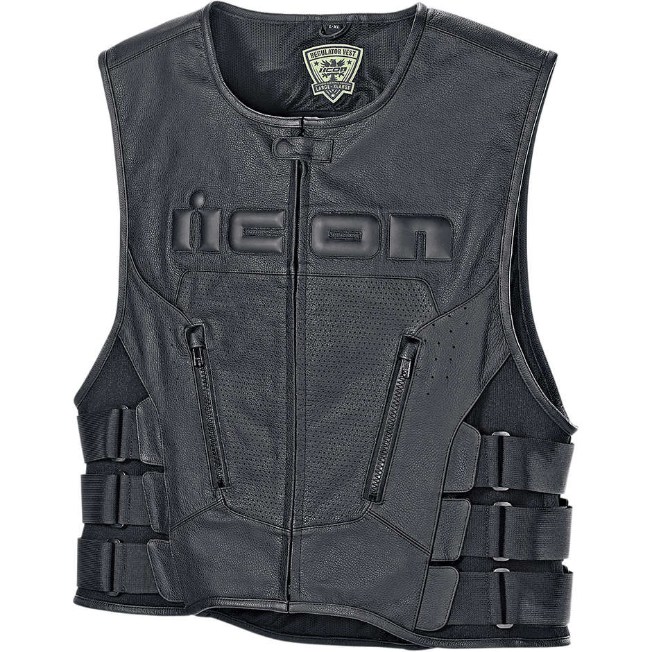 Icon REGULATOR D3O Black Leather Motorcycle Vest