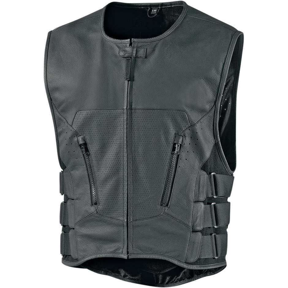 Icon REGULATOR D3O Stripped Black Leather Motorcycle Vest