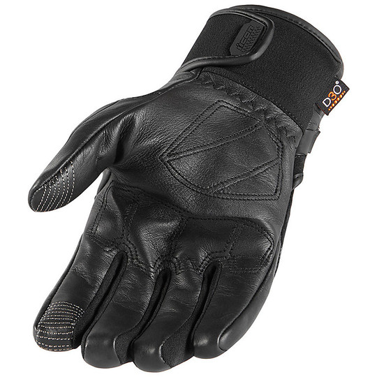 Icon TARMAC Black Leather and Fabric Motorcycle Gloves