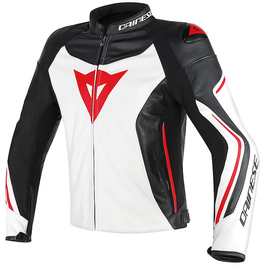 In Genuine Leather Motorcycle Jacket Dainese Model Assen White Black Red Lava