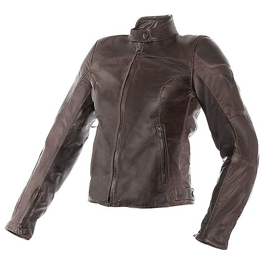 In Genuine Leather Motorcycle Jacket Dainese Model Mike Lady Dark Brown