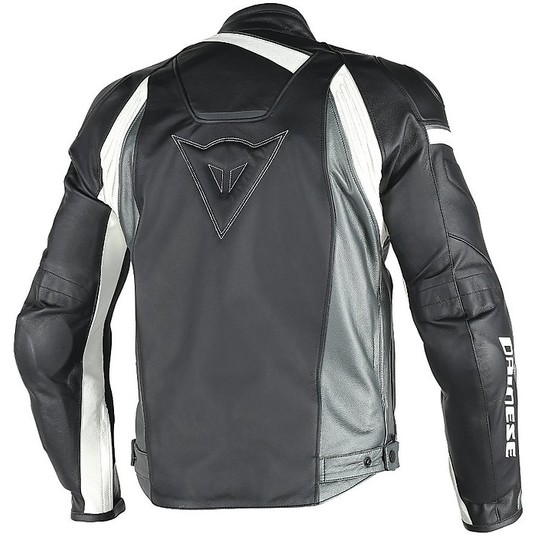 In Genuine Leather Motorcycle Jacket Dainese Model Veloster Black Anthracite White