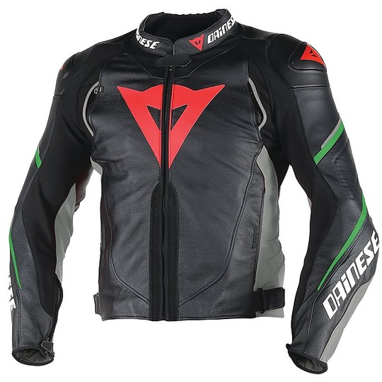 In Genuine Leather Motorcycle Jacket Dainese Super Speed ​​D1 Anthracite Black Fluo Green