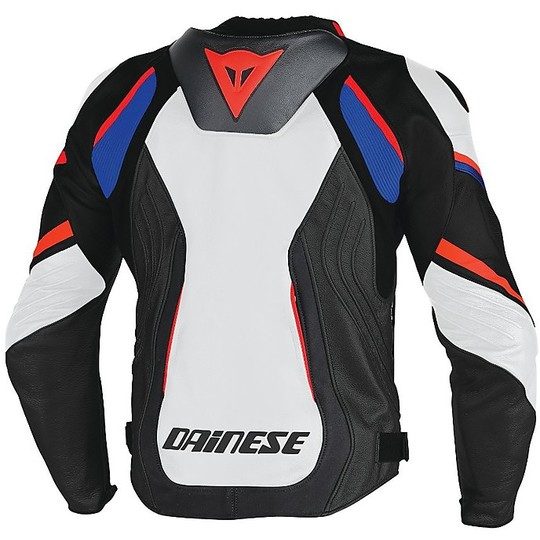 In Genuine Leather Motorcycle Jacket Dainese Super Speed ​​D1 Perforated White Black Red Fluo