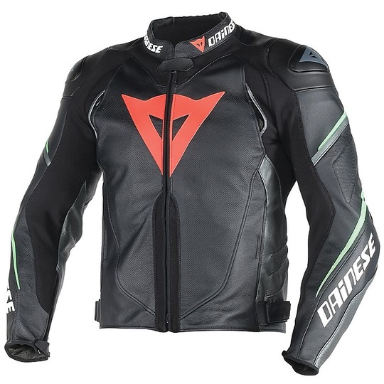 In Genuine Leather Motorcycle Jacket Dainese Super Speed ​​D1 Traforata Anthracite Black Fluo Green