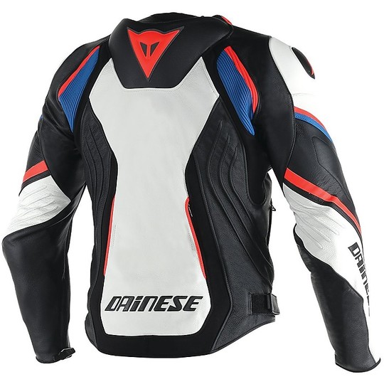 In Genuine Leather Motorcycle Jacket Dainese Super Speed ​​D1 White Black Red Fluo